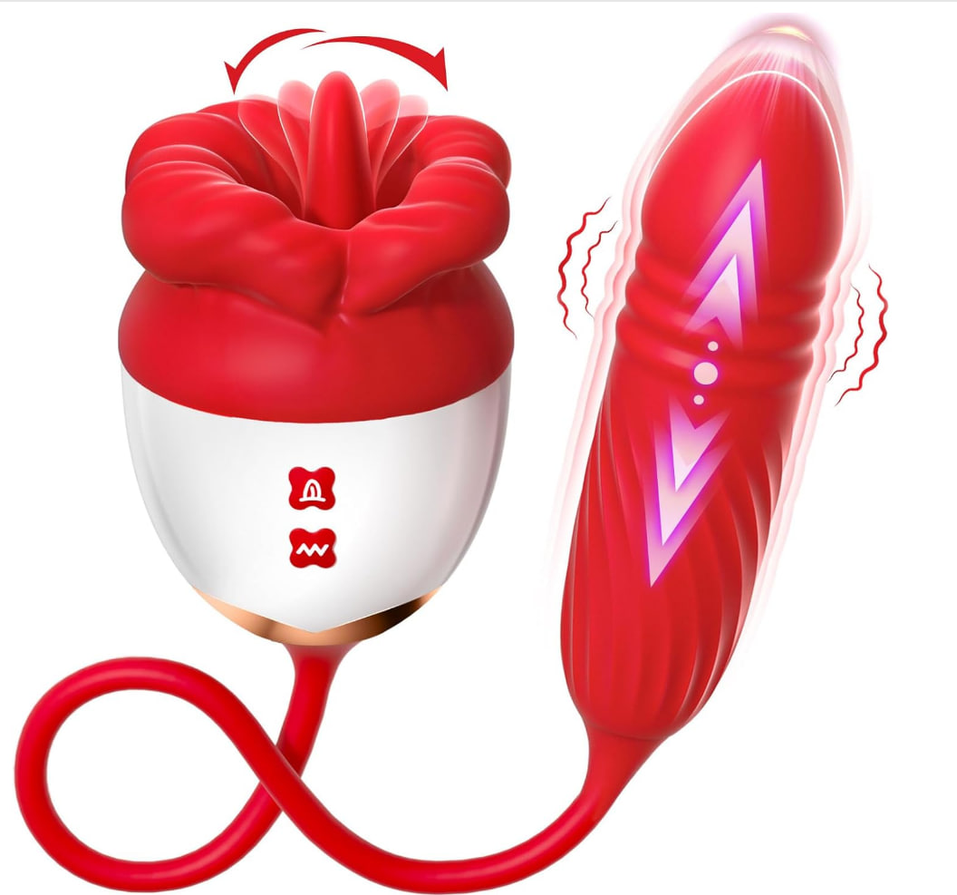 Rose Toy Vibrator Sex Toys for Women - MOOLIGIRL APP Control Big Mouth Tongue Licking Vibrators for Clitoral Nipple Pleasure, Thrusting Dildo for G Spot Anal Stimulation Sexy Lips Couples Adult Toys