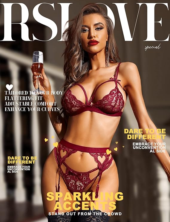 RSLOVE Women&amp;#039;s Lingerie Set with Garter Belt Lace Bodysuit Teddy Babydoll in 3 Pieces